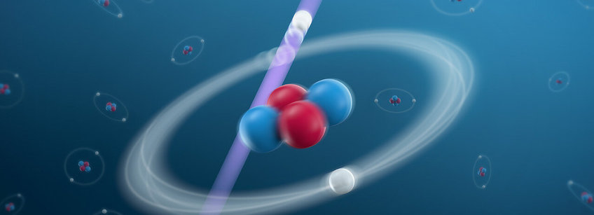 Ultrafast Light Manipulating Spin- and Charge: Transient States of Matter Graphic of an atom with two electrons spinning very fast.